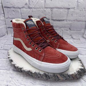 Vans Sk8-Hi MTE Mens Size 7.5 Women’s 9 Red Suede Scotchguard Faux Fur Lined